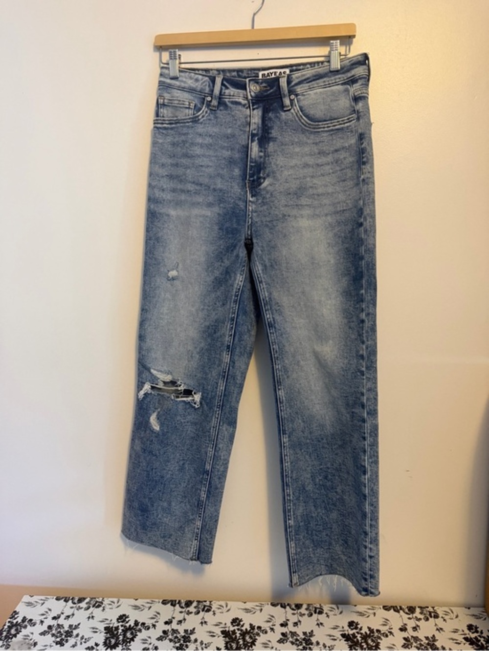 BAYEAS High Rise Straight Leg Raw Hem Distressed Jeans Size 28